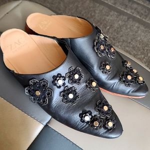 Zac zac posen mules clogs leather black comfy